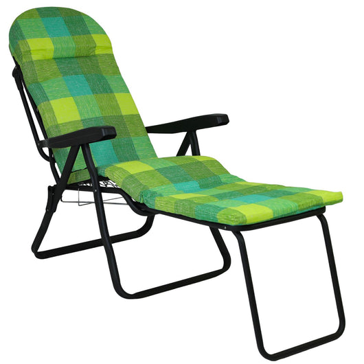 Marvin Sdraio Reclinabile da Giardino Sofia con Poggiapiedi Estraibile, 7 Posizioni, Cuscino Anato VERDE CHIARO A QUADRI