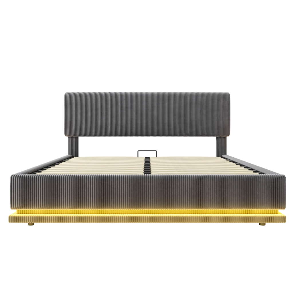 Letto imbottito 160x200 cm con LED, USB-C e contenitore