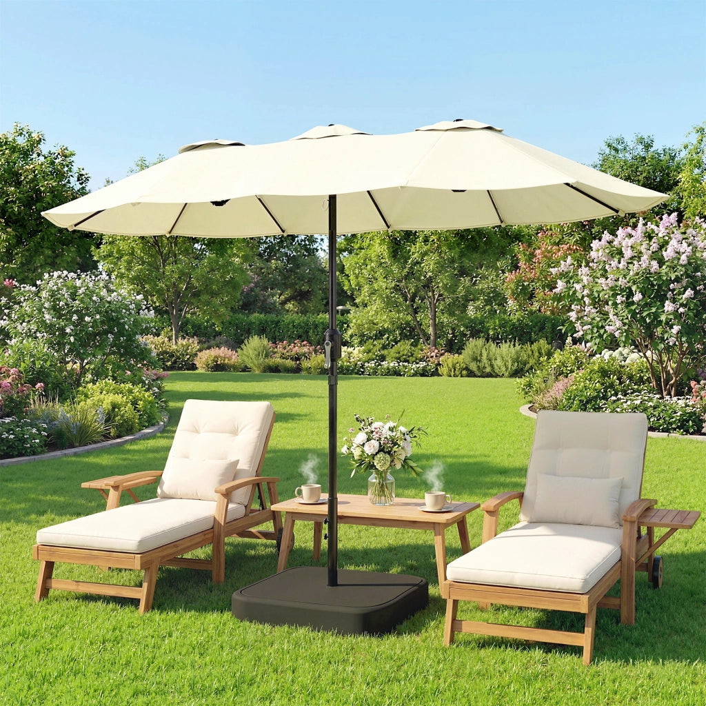 Ombrellone Doppio a 12 Stecche con Manovella e Base a Croce ¨C zephmum ¨C 3x1.5 m Beige Poliestere