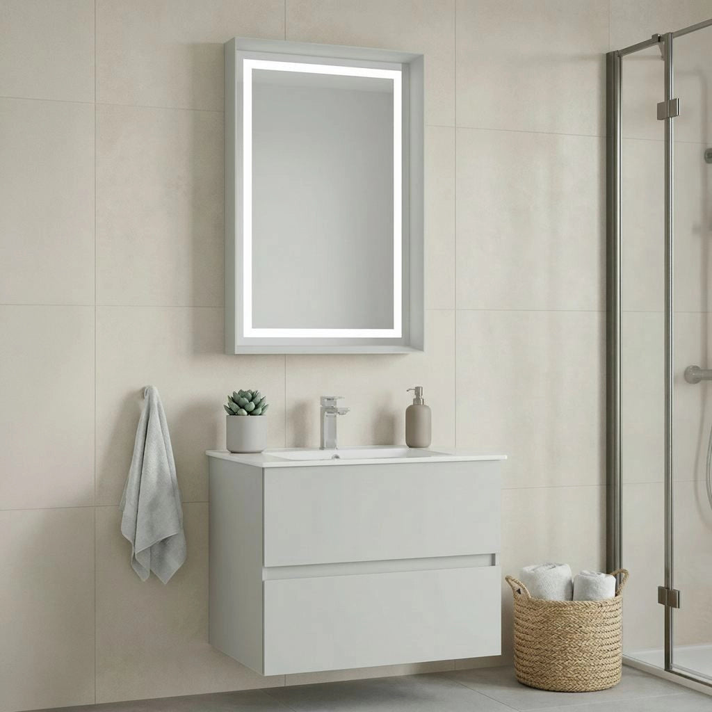 Set mobile lavabo con specchio (2 pezzi) "Nest 71 v2" - 71 x 51 x 55 cm - Cashmere opaco