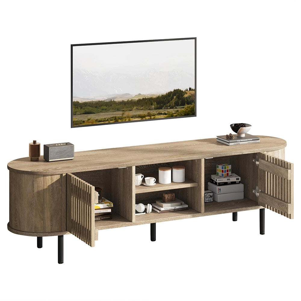 Mobile TV 160x40x47cm - Xylo - 2 Ante, Design Traforato, Colore Legno Naturale