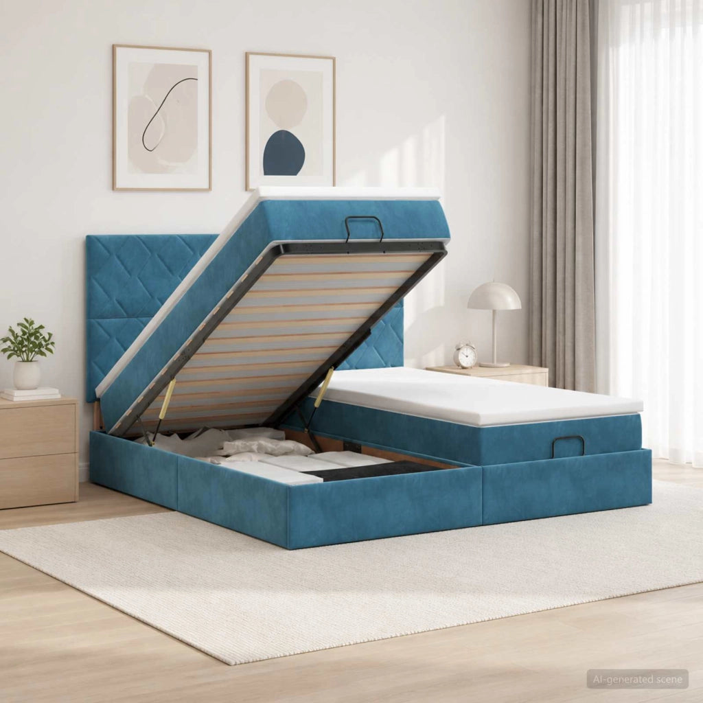 Letto ottomano con materasso 2 pz Blu Scuro Velluto 3457930