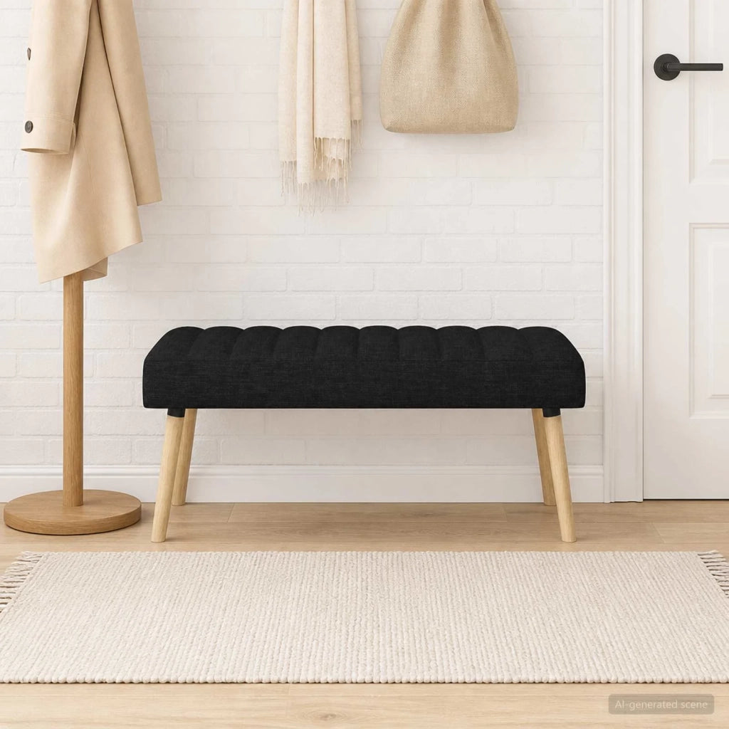 Panchina trapuntata a canale Nero 110 x 40 x 46 cm Tessuto 42038489