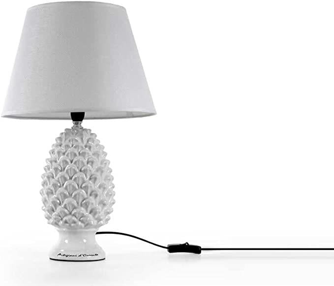 LAMPADA LUMETTO CON DESIGN A PIGNA CON BASE IN COLORE BIANCO 36 CM