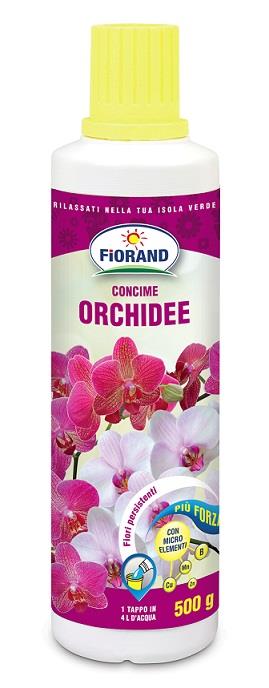 FIORAND CONCIME LIQUIDO PER ORCHIDEE FIORI RESISTENTI E PIÙ FORTI 1 TAPPO IN 4 LITRI D'ACQUA 500 ML