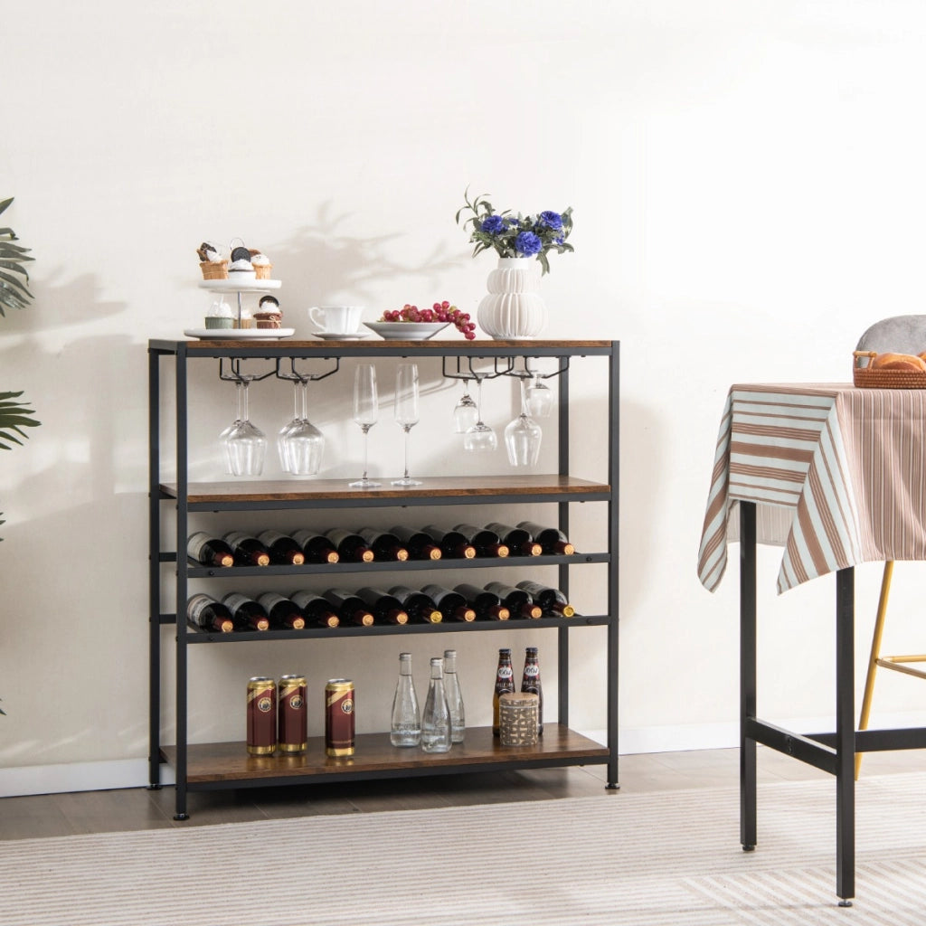 Mobile portabottiglie a 5 livelli con 2 ripiani porta vini 4 porta calici-Portabottiglie da terra 100x35x101cm