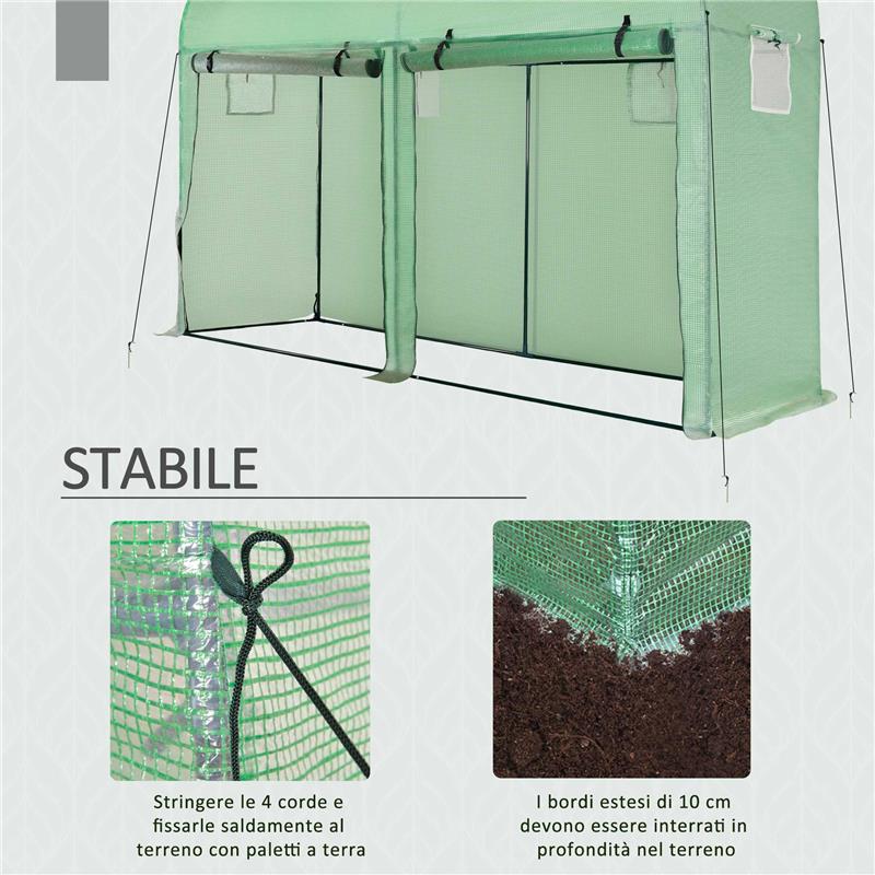 SERRA A TUNNEL DA GIARDINO 2 PORTE AVVOLGIBILI 4 FINESTRE ACCIAIO E PE