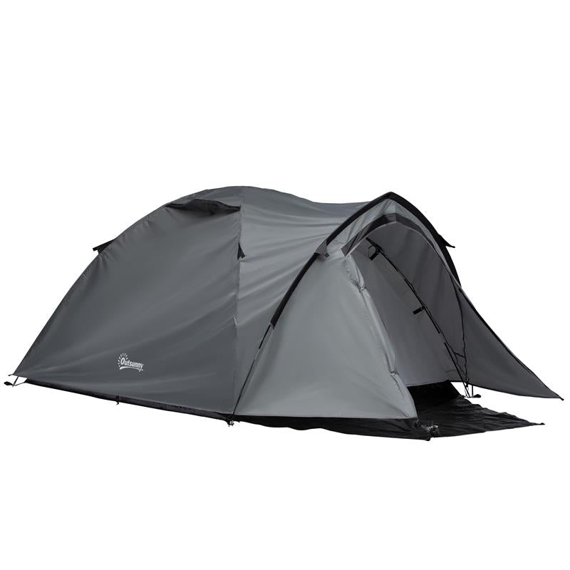 TENDA DA CAMPEGGIO 4 POSTI IMPERMEABILE CON VESTIBOLO 325 X 183X 130 CM GRIGIO