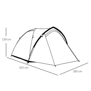 TENDA DA CAMPEGGIO 4 POSTI IMPERMEABILE CON VESTIBOLO 325 X 183X 130 CM GRIGIO
