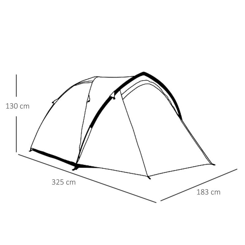 TENDA DA CAMPEGGIO 4 POSTI IMPERMEABILE CON VESTIBOLO 325 X 183X 130 CM GRIGIO