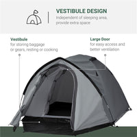 TENDA DA CAMPEGGIO 4 POSTI IMPERMEABILE CON VESTIBOLO 325 X 183X 130 CM GRIGIO