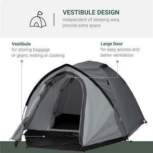 TENDA DA CAMPEGGIO 4 POSTI IMPERMEABILE CON VESTIBOLO 325 X 183X 130 CM GRIGIO