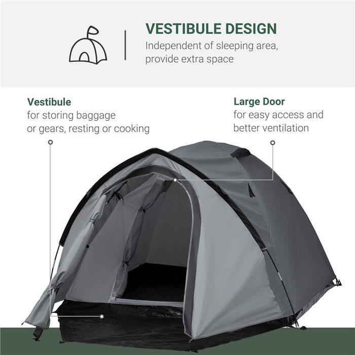 TENDA DA CAMPEGGIO 4 POSTI IMPERMEABILE CON VESTIBOLO 325 X 183X 130 CM GRIGIO