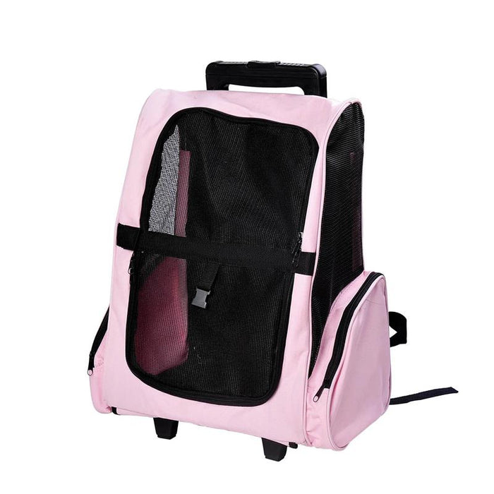 TROLLEY ZAINO DI VIAGGIO PER ANIMALI DOMESTICI MULTIUSO 2 IN 1 36X30X49 CM ROSA