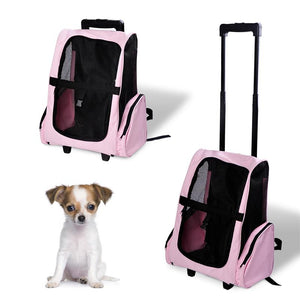 TROLLEY ZAINO DI VIAGGIO PER ANIMALI DOMESTICI MULTIUSO 2 IN 1 36X30X49 CM ROSA