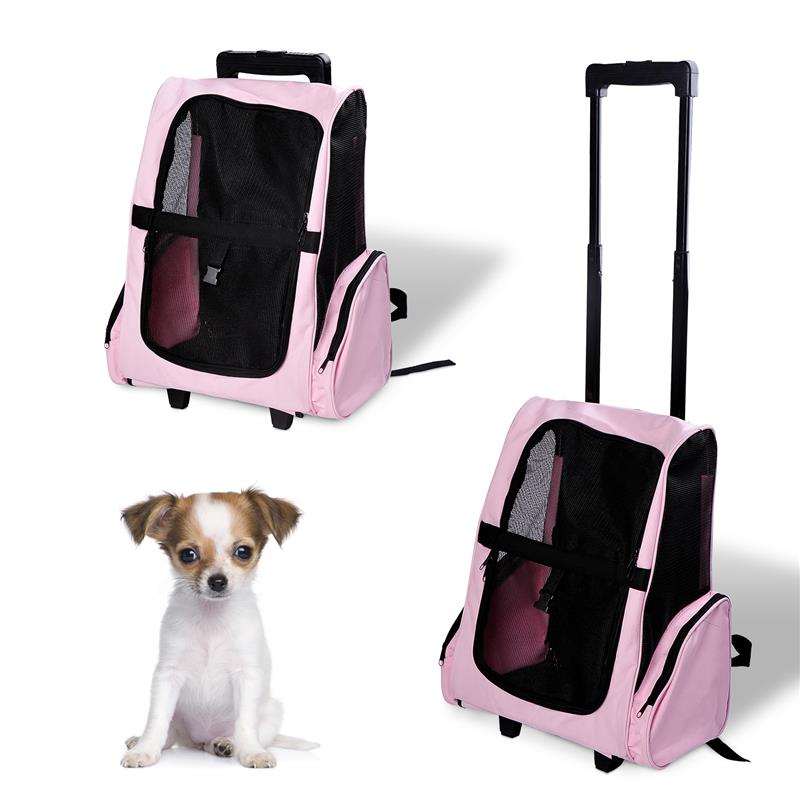 TROLLEY ZAINO DI VIAGGIO PER ANIMALI DOMESTICI MULTIUSO 2 IN 1 36X30X49 CM ROSA