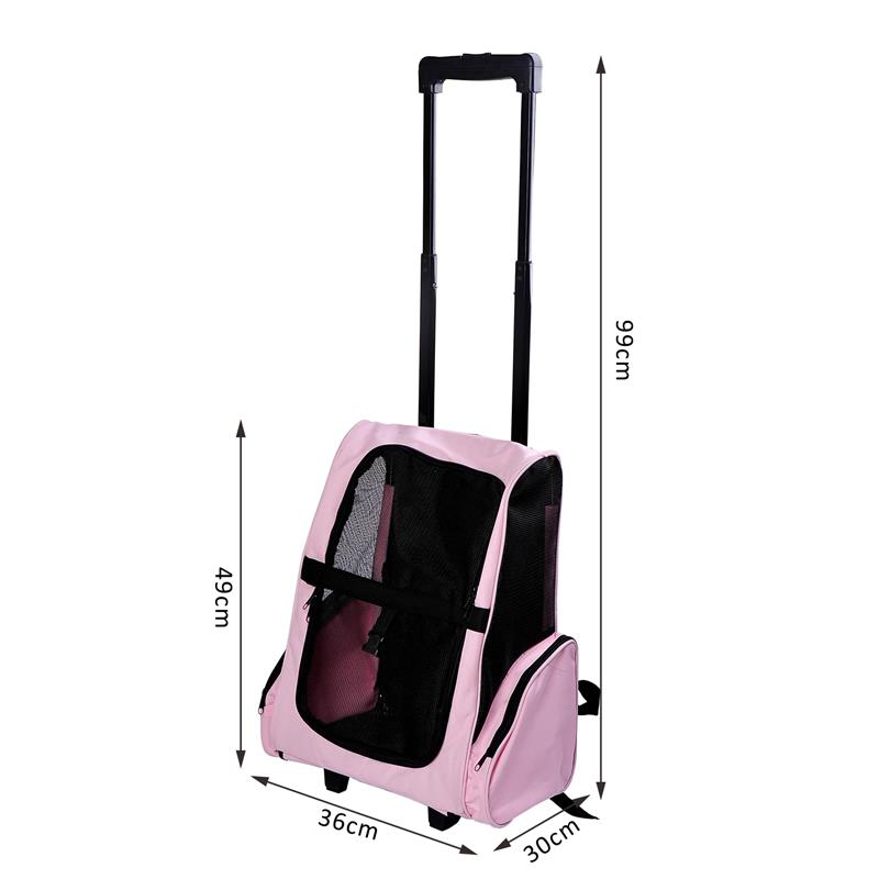TROLLEY ZAINO DI VIAGGIO PER ANIMALI DOMESTICI MULTIUSO 2 IN 1 36X30X49 CM ROSA