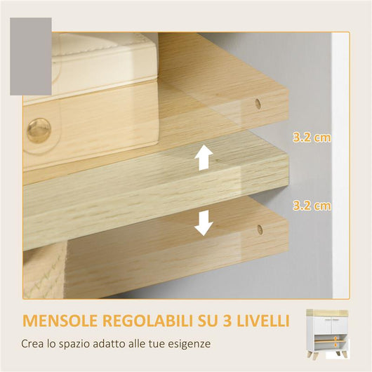 MOBILETTO MULTIUSO CON PIEDINI E ANTE  60X30X78CM  IN LEGNO BIANCO E BEIGE