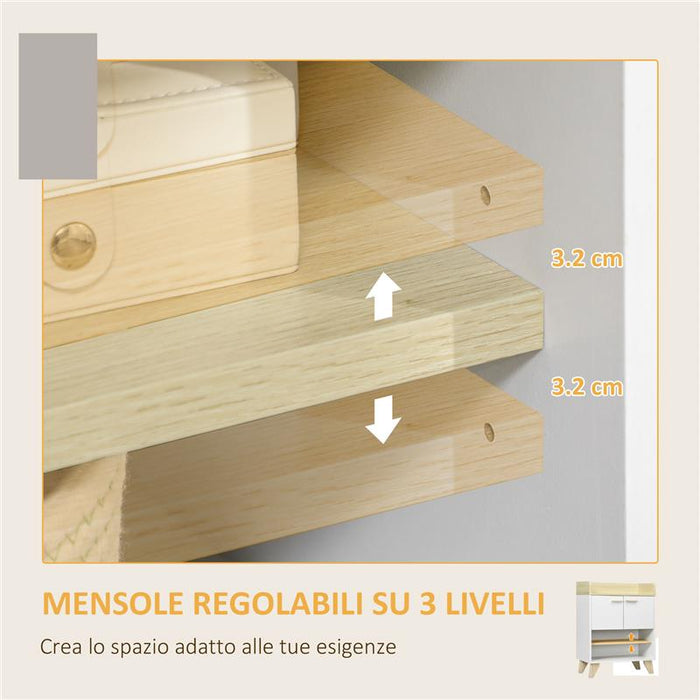 MOBILETTO MULTIUSO CON PIEDINI E ANTE  60X30X78CM  IN LEGNO BIANCO E BEIGE