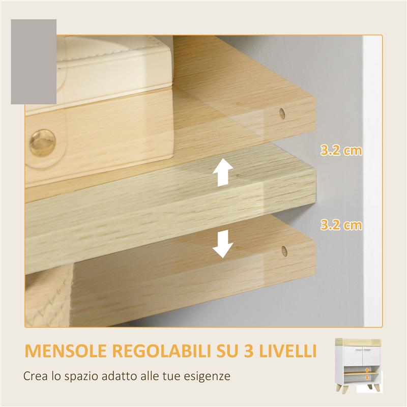 MOBILETTO MULTIUSO CON PIEDINI E ANTE  60X30X78CM  IN LEGNO BIANCO E BEIGE