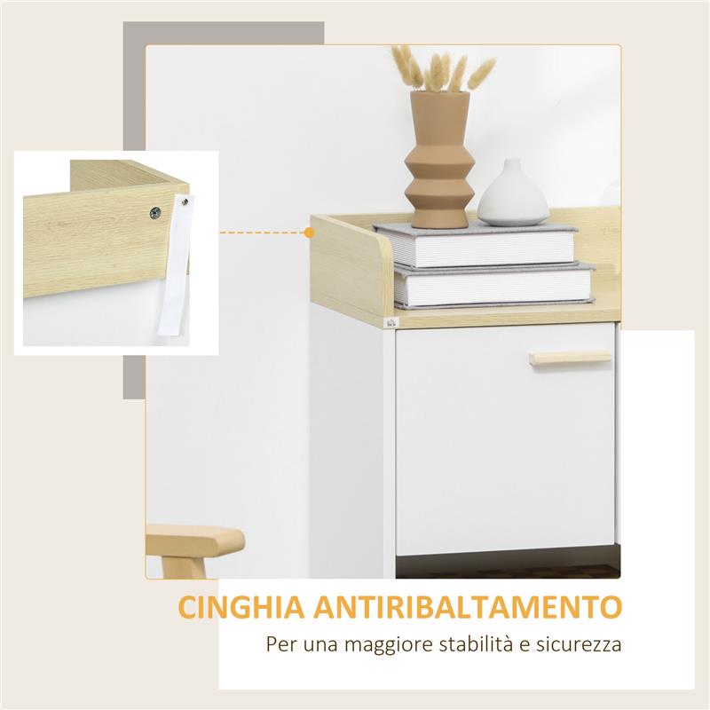 MOBILETTO MULTIUSO CON PIEDINI E ANTE  60X30X78CM  IN LEGNO BIANCO E BEIGE