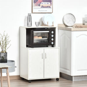 MOBILE CUCINA CON RUOTE E RIPIANO IN LEGNO 60.4X40.3X97CM BIANCO