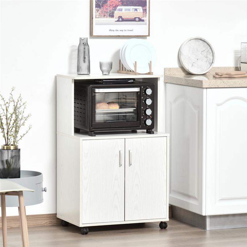 MOBILE CUCINA CON RUOTE E RIPIANO IN LEGNO 60.4X40.3X97CM BIANCO