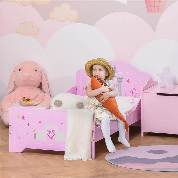LETTO PER BAMBINI DA 3-6 ANNI CON SPONDE DI SICUREZZA E DOGHE IN LEGNO 143L X 73P X 60A CM ROSA