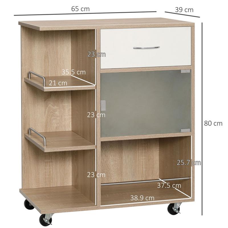 CARRELLO DA CUCINA IN LEGNO,  ACCIAIO E VETRO 65X39X80 CM MARRONE