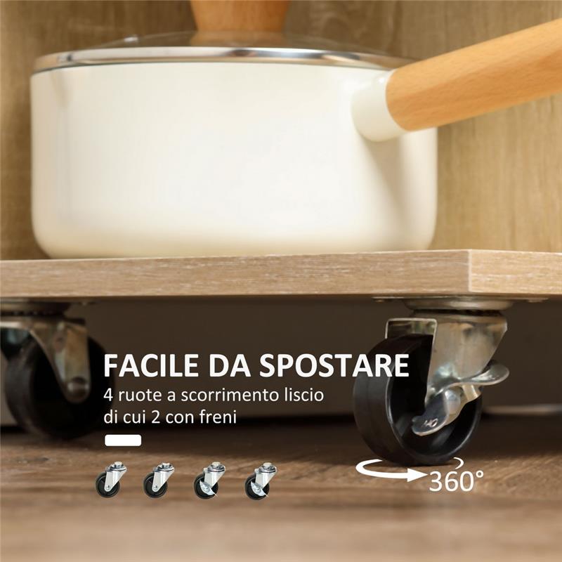 CARRELLO DA CUCINA IN LEGNO,  ACCIAIO E VETRO 65X39X80 CM MARRONE