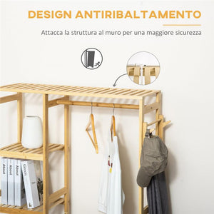 APPENDIABITI DA TERRA IN LEGNO DI BAMBÙ CON MENSOLE LATERALI 90X30X155 CM