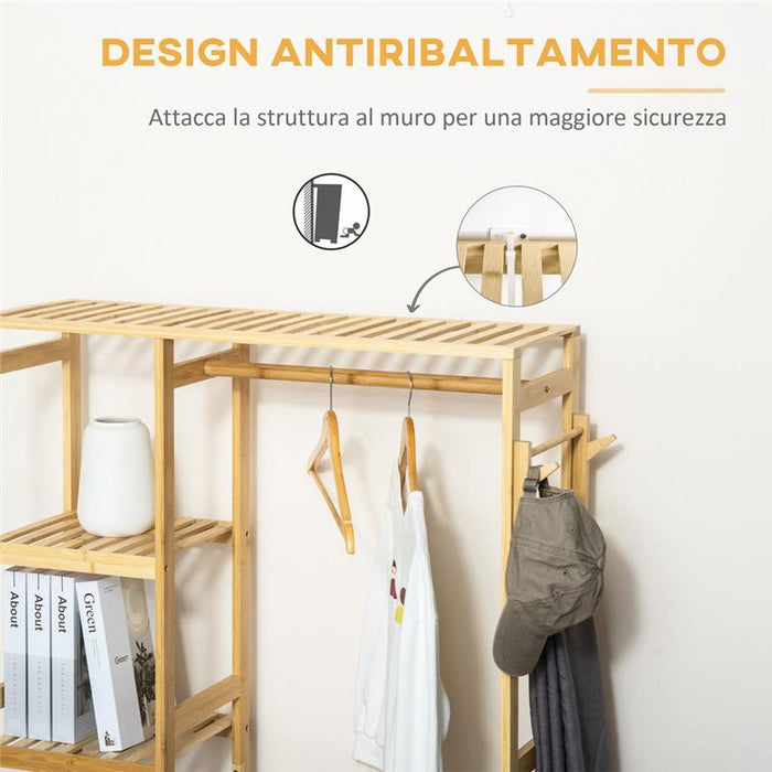 APPENDIABITI DA TERRA IN LEGNO DI BAMBÙ CON MENSOLE LATERALI 90X30X155 CM