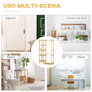 APPENDIABITI DA TERRA IN LEGNO DI BAMBÙ CON MENSOLE LATERALI 90X30X155 CM