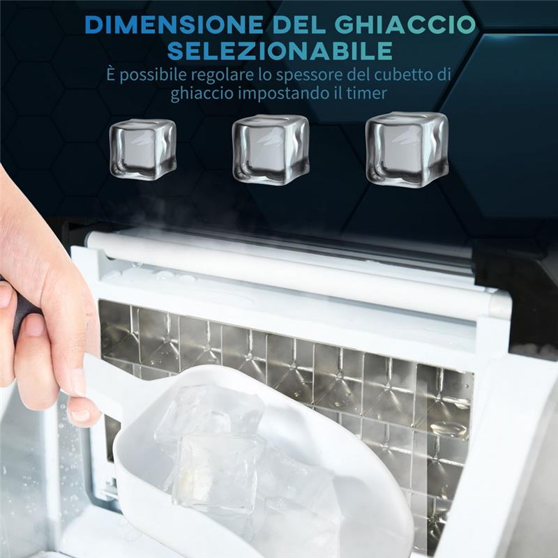 MACCHINA DEL GHIACCIO DA 24 CUBETTI IN 14-18 MINUTI CON DIMENSIONE REGOLABILE 25.2L X 36P X 37.1ACM COLOR ACCIAIO