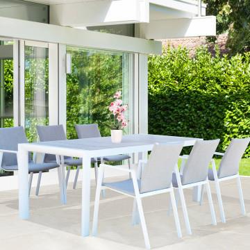 TAVOLO CARSON IN ALLUMINIO BIANCO TOP CERAMICA BI EFFETTO LEGNO 195X90X74CM OKX