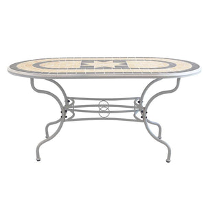 TAVOLO OVALE PERSEO CON MOSAICO MARRONE CHIARO E GRIGIO 160X90X74CM OKX