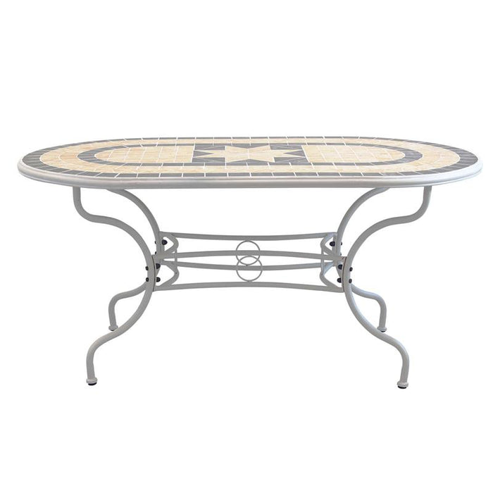 TAVOLO OVALE PERSEO CON MOSAICO MARRONE CHIARO E GRIGIO 160X90X74CM OKX