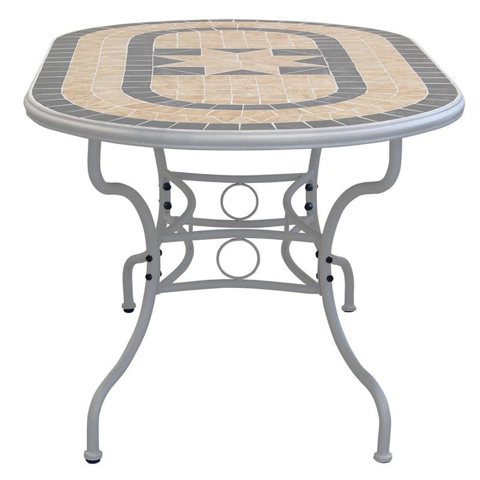 TAVOLO OVALE PERSEO CON MOSAICO MARRONE CHIARO E GRIGIO 160X90X74CM OKX