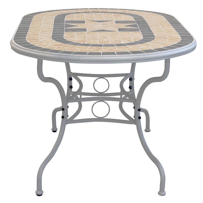 TAVOLO OVALE PERSEO CON MOSAICO MARRONE CHIARO E GRIGIO 160X90X74CM OKX