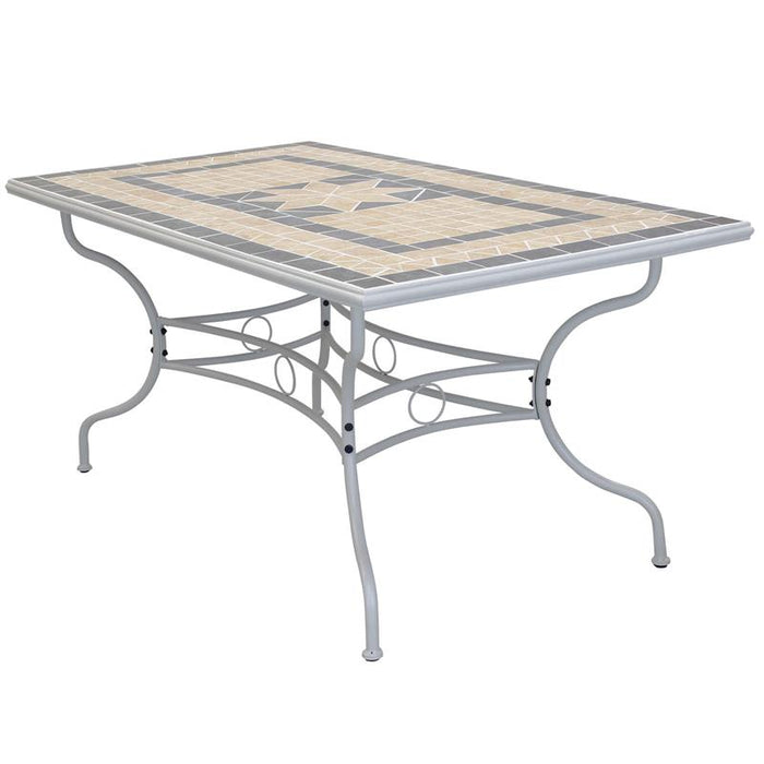 TAVOLO RETTANGOLARE PERSEO CON MOSAICO MARRONE E GRIGIO 160X90X74CM OKX