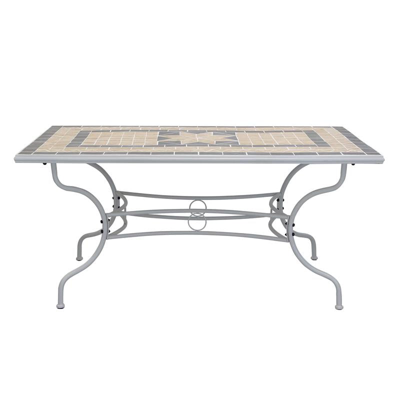 TAVOLO RETTANGOLARE PERSEO CON MOSAICO MARRONE E GRIGIO 160X90X74CM OKX