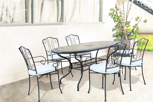 TAVOLO OVALE NEREO CON MOSAICO MARRONE CHIARO E GRIGIO 160X90X74CM OKX