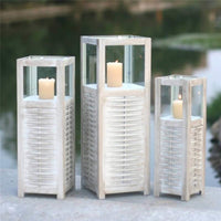 SET DI 3 LANTERNE MARIE IN ACCIAIO E VETRO A POLVERE BIANCO IN 3 DIMENSIONI OKX