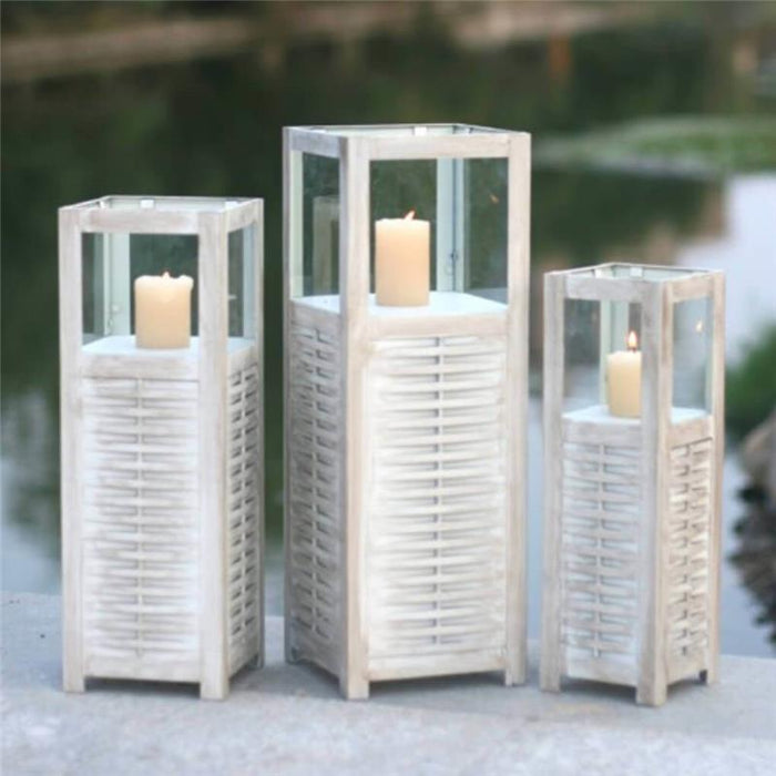 SET DI 3 LANTERNE MARIE IN ACCIAIO E VETRO A POLVERE BIANCO IN 3 DIMENSIONI OKX