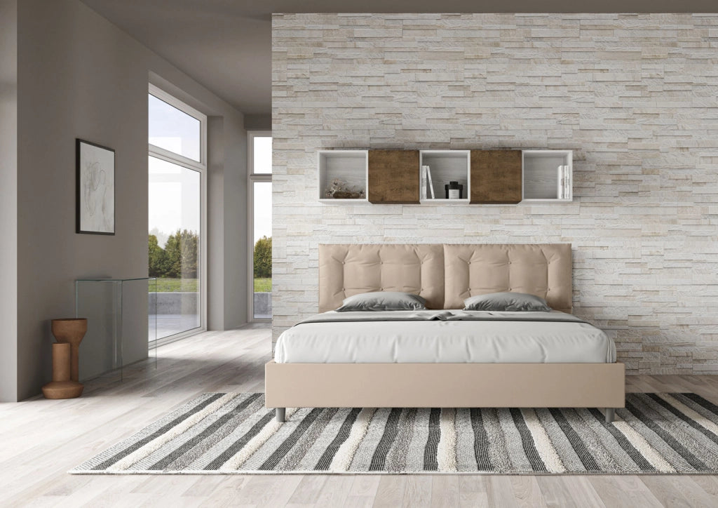 BS COM Letto matrimoniale king size con rete imbottito 200x210 similpelle tortora