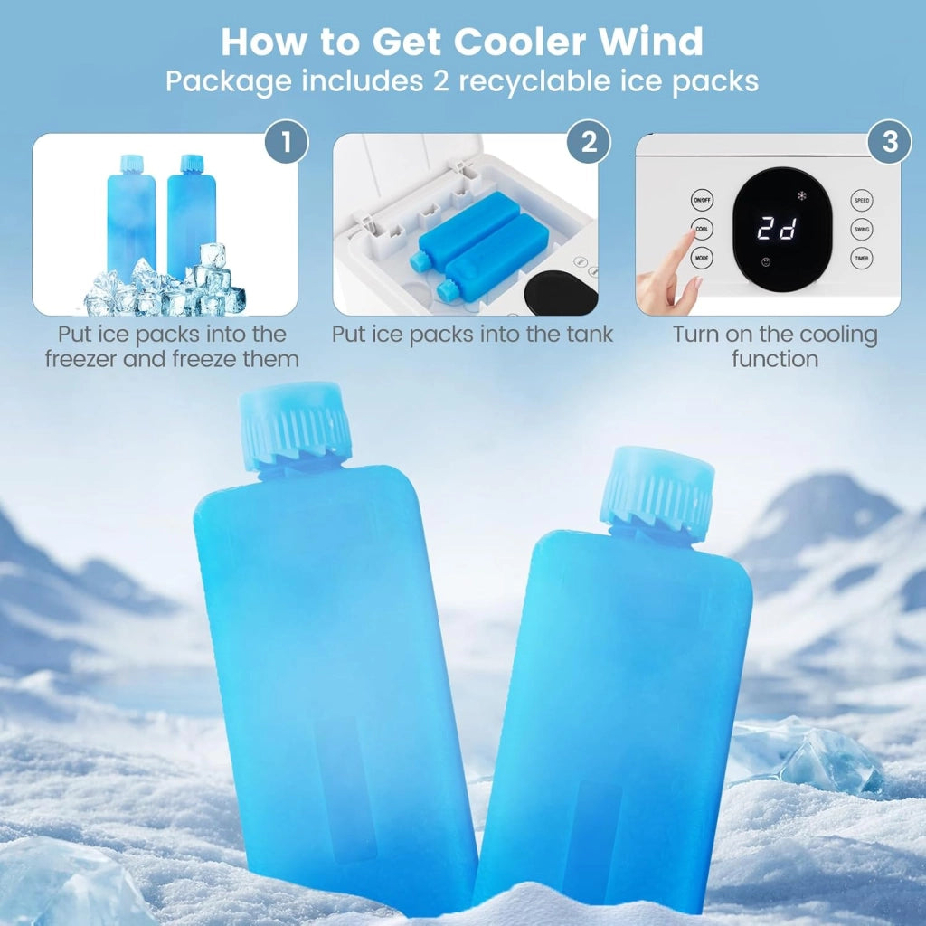 Ventilatore Condizionatore, 3 in 1 Ventilatore & Umidificatore & Raffrescatore, 3 Velocità, 2 Serbatoi d'Acqua, Timer 12H, Telecomando, per Salone, Camera da Letto, Ufficio (Bianco)