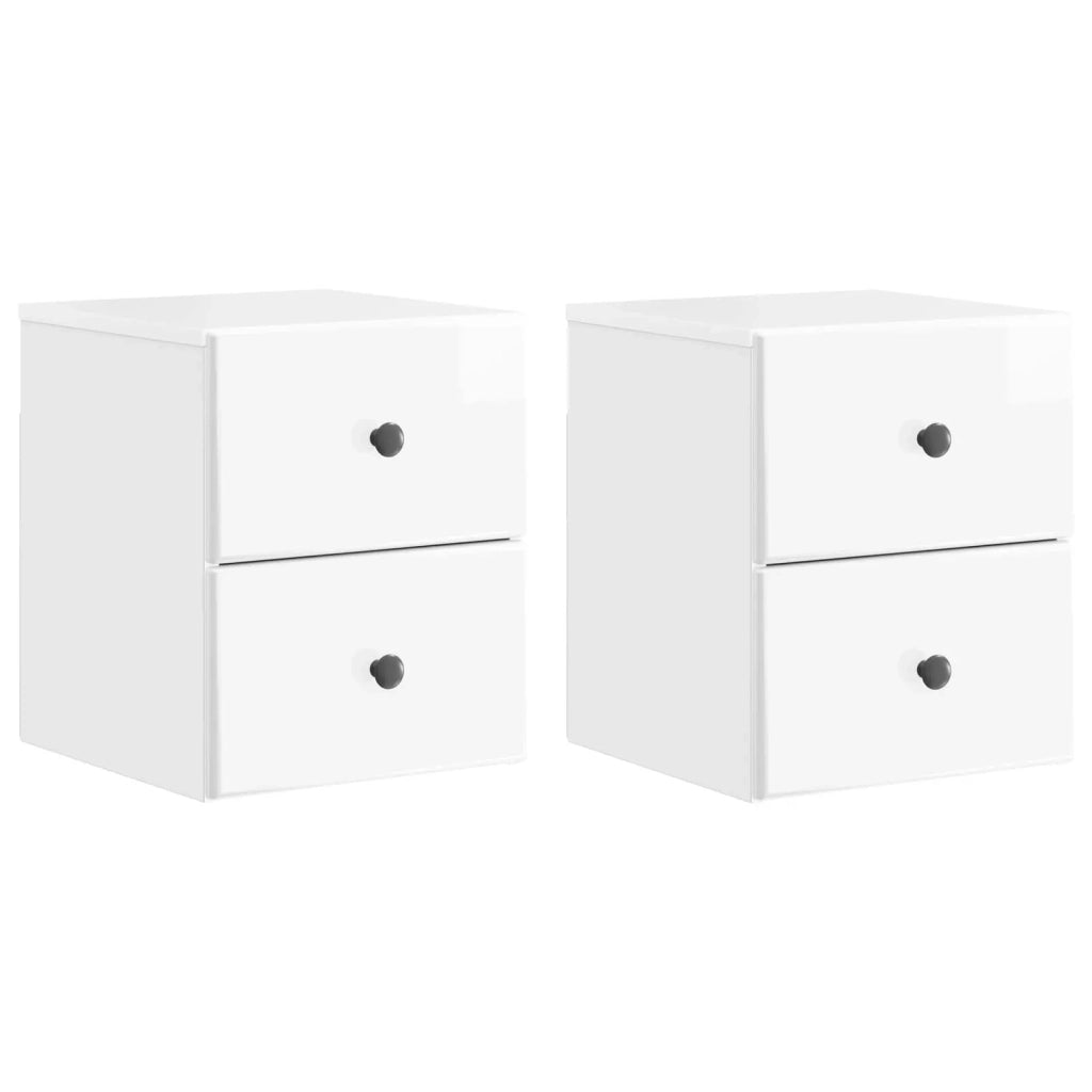Set di 2 Comodini | Armadio da Notte | Mobiletto da notte a muro Bianco Lucido 34,5 x 33 x 40 cm