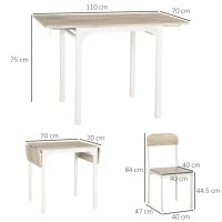 Set con Tavolo Pieghevole e 2 Sedie da Pranzo in Legno e Metallo, Colore Legno