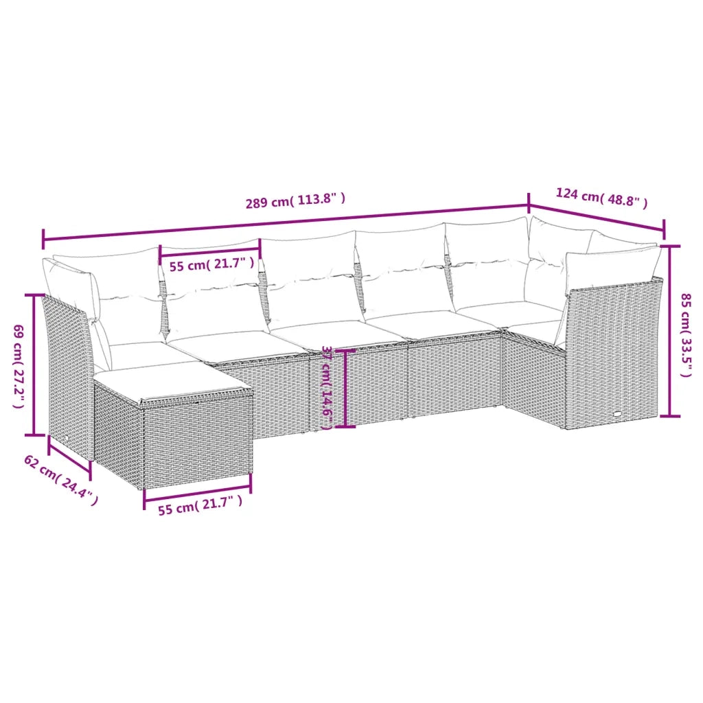 Set Divani da Giardino 7 pz con Cuscini Grigio in Polyrattan 3263196