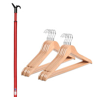 MAURY'S SET MANICO BASTONE APPENDIABITI PER ARMADIO GUARDAROBA ALLUNGABILE DA 82 CM A 150 CM + 8 GRUCCE IN LEGNO DI BETULLA